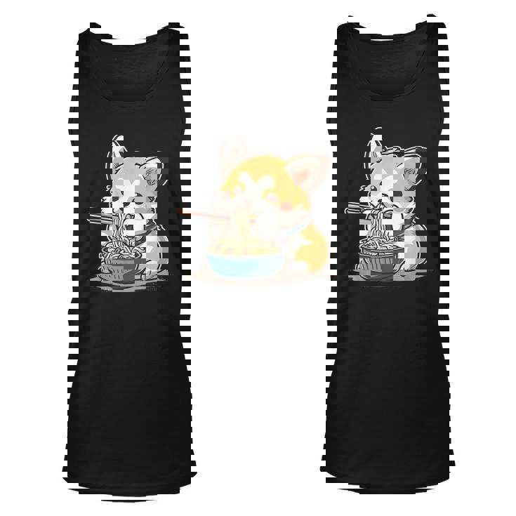 Chubby Corgi Dog Anime Eating Ramen Cute Unisex Tank Top