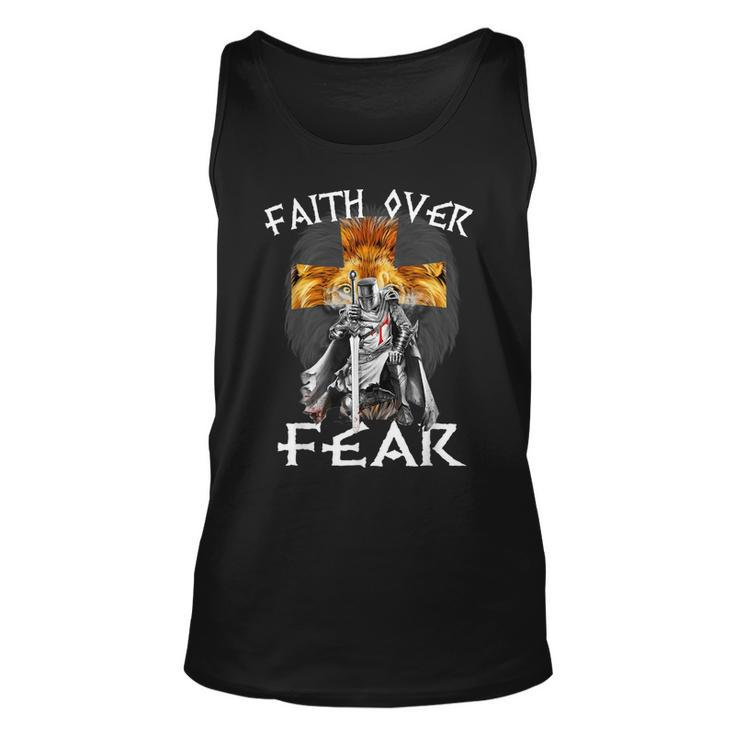 Cool Faith Over Fear  Men Lion Christian Prayer Warrior  V2 Unisex Tank Top