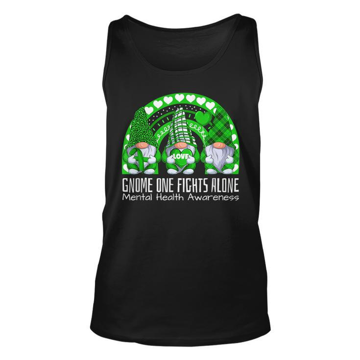 Cute Gnome One Fights Alone Green Ribbon Mental Health  Unisex Tank Top