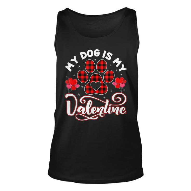 Dog Lover My Dog Is My Valentine Cute Paw Print Red Plaid  Unisex Tank Top