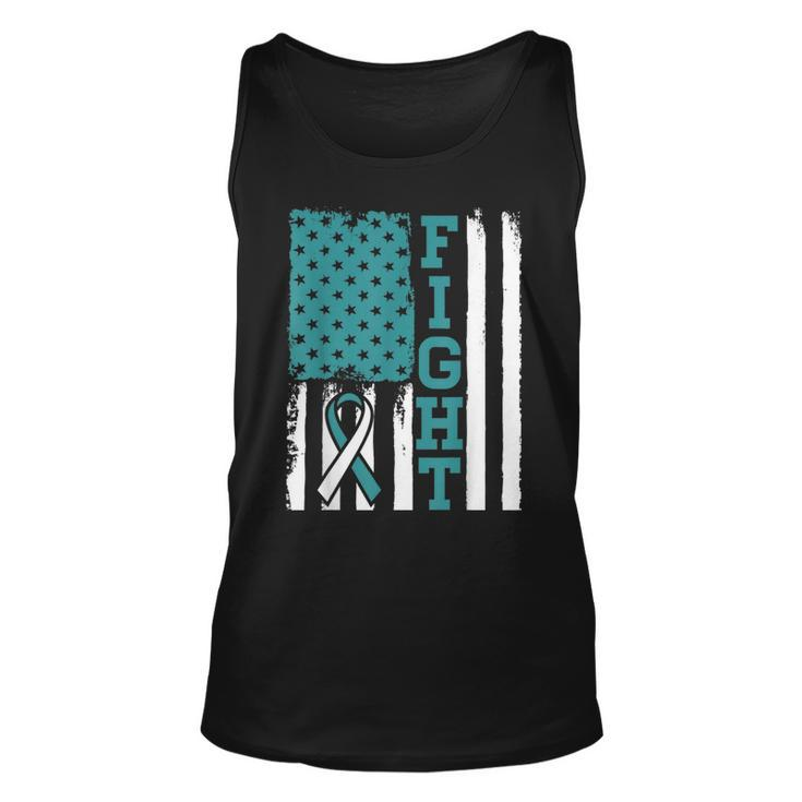 Fight Cervical Cancer Awareness Month White Teal Ribbon  Unisex Tank Top