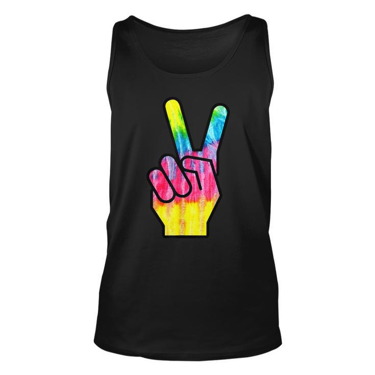Finger Peace Sign Tie Dye 60S 70S Funny Hippie Costume  Unisex Tank Top