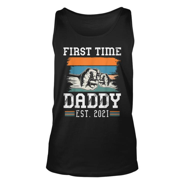 First Time Dad Est 2021 Gift New Dad Retro Vintage Colors  Unisex Tank Top