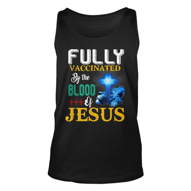 Fully Vaccinated By The Blood Of Jesus Shining Cross & Lion  Unisex Tank Top