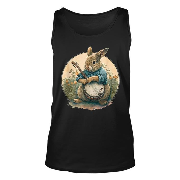 Funny Bunny Playing Banjo Guitar Music Rabbit Happy Easter  Unisex Tank Top