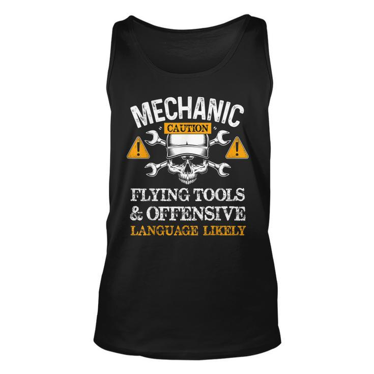 Funny Mechanic Caution Flying Tools And Offensive Language  Unisex Tank Top