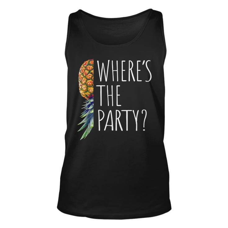 Funny Wheres The Party Upside Down Pineapple Swinger  Unisex Tank Top