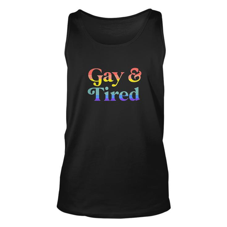 Gay And Tired LGBTQIA Retro Aesthetic Lesbian Pride Flag Men Women Tank Top Graphic Print Unisex