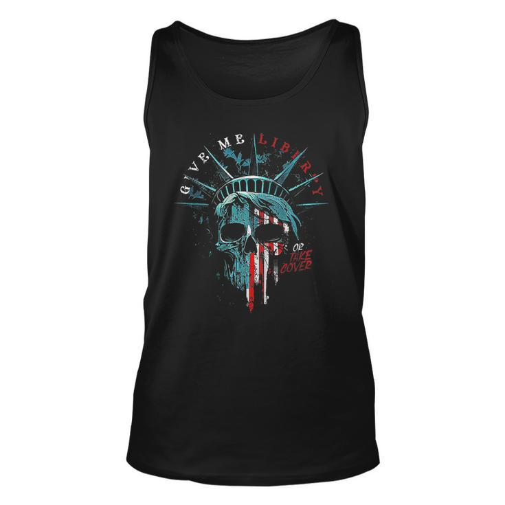Give Me Liberty Or Take Cover On Back  Unisex Tank Top