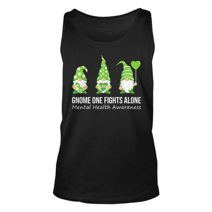 Gnome One Fights Alone Mental Health Awareness Green Ribbon Tank Top