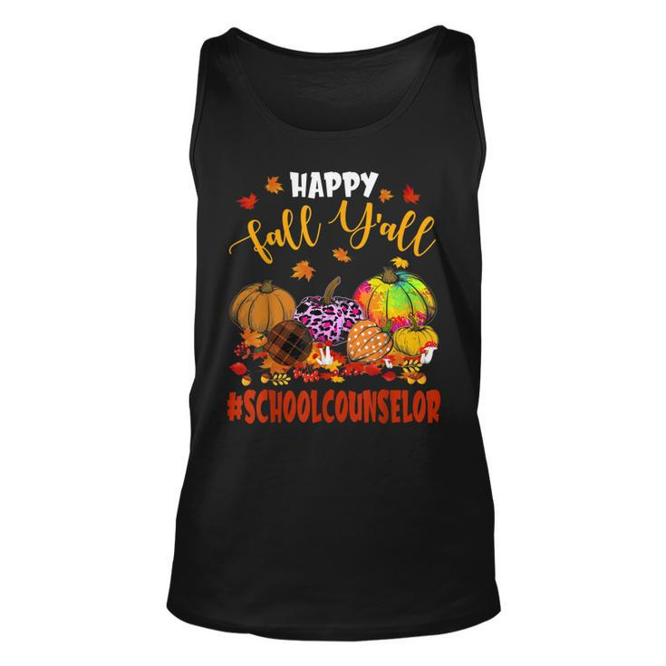 Happy Fall Yall School Counselor Pumpkin Plaid Leopard Men Women Tank Top Graphic Print Unisex