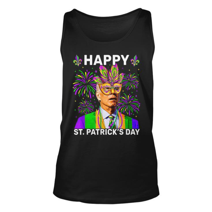 Happy St Patricks Day Confused Biden Sarcastic Mardi Gras  Unisex Tank Top