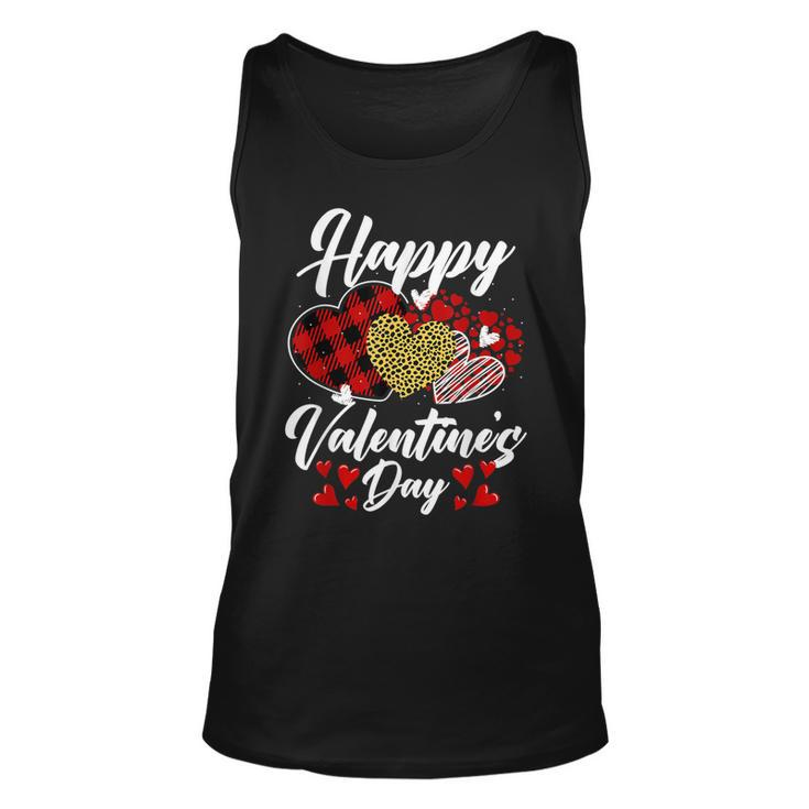 Happy Valentines Day Hearts With Leopard Plaid Valentine  Unisex Tank Top