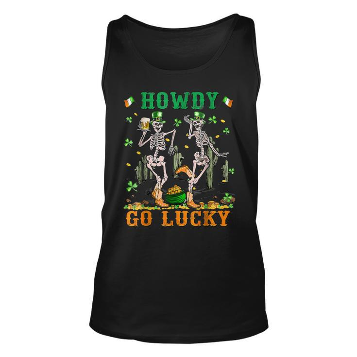 Howdy Go Lucky Shamrock Dancing Skeleton Patricks Day 2023  Unisex Tank Top