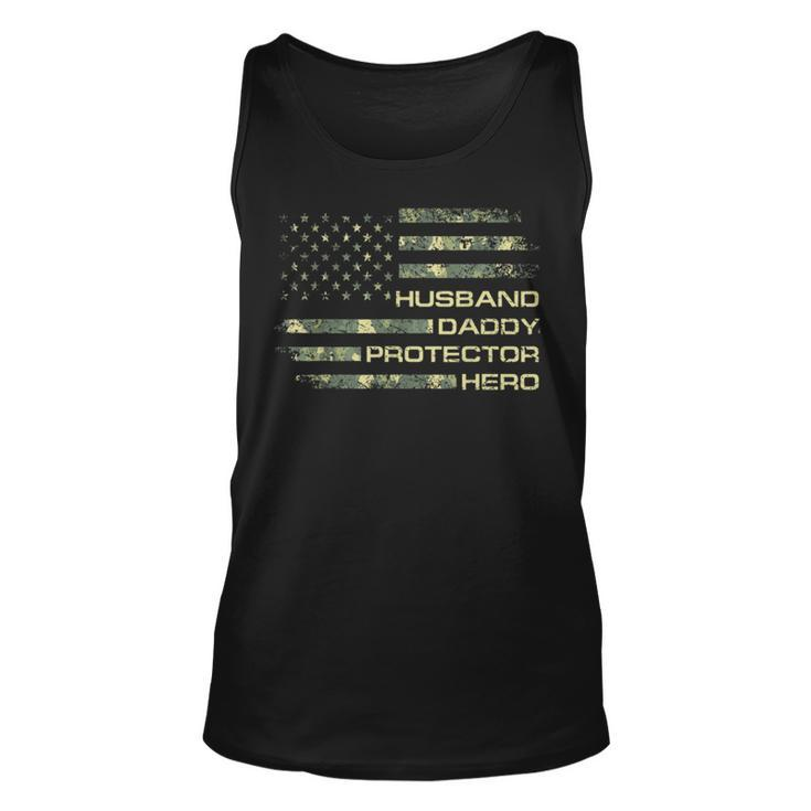 Mens Husband Daddy Protector Hero Fathers Day Camo American Flag T Tank Top