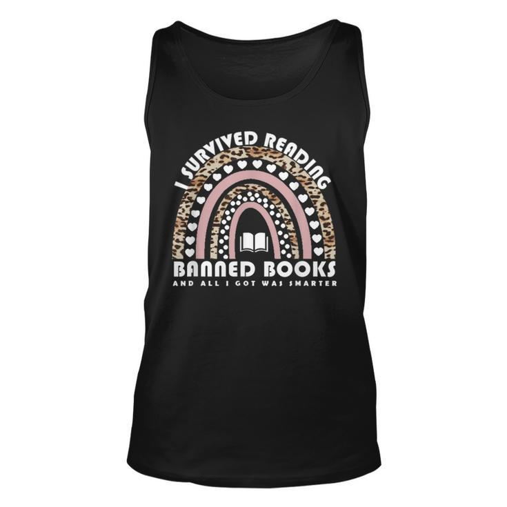 I Survived Reading Banned Books Leopard Librarian Bookworm  Unisex Tank Top