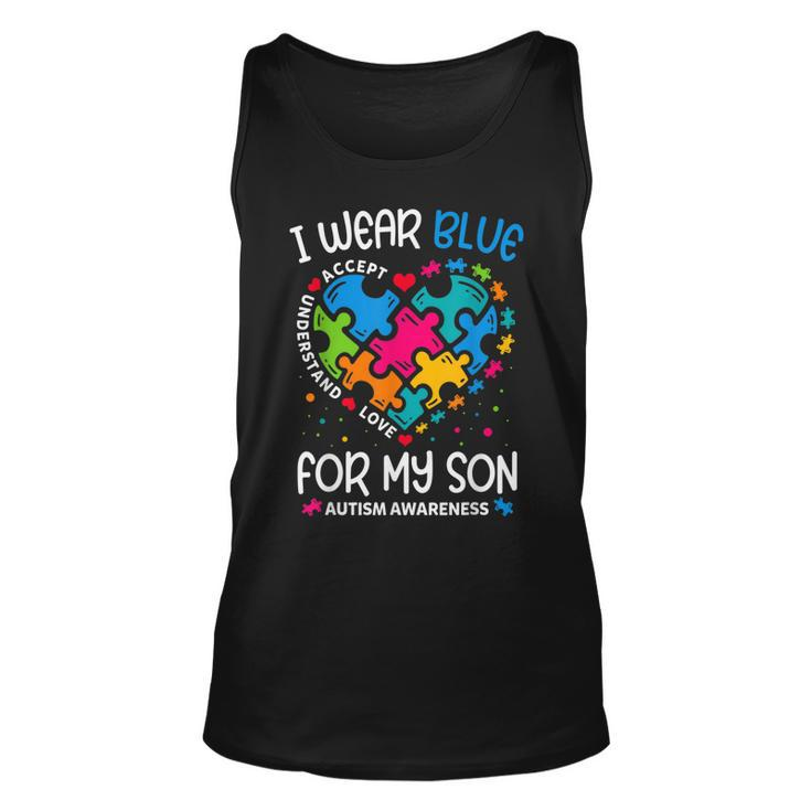 I Wear Blue For My Son  Autism Awareness Month For Mom  Unisex Tank Top