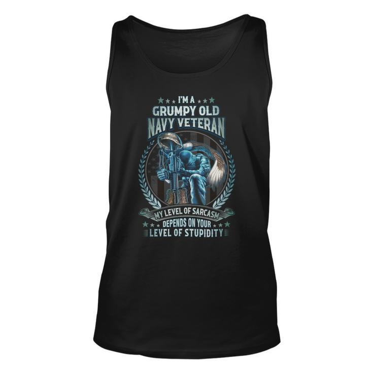 I’M A Grumpy Old US Veteran My Level Of Sarcasm Depends On Your Level Of Stupidity Unisex Tank Top
