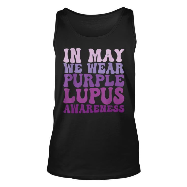 In May We Wear Purple Lupus Awareness Month Groovy  Unisex Tank Top