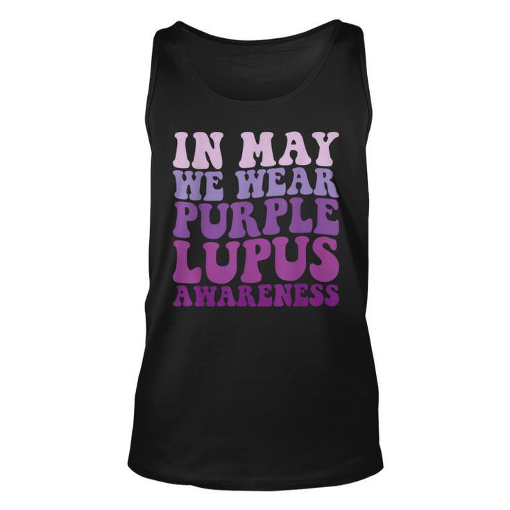 In May We Wear Purple Lupus Awareness Month Groovy  Unisex Tank Top