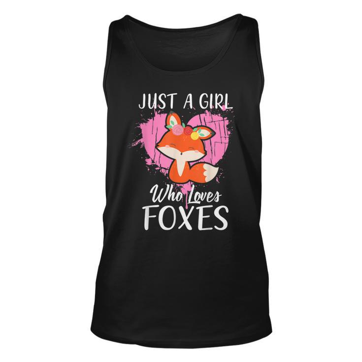 Just A Girl Who Loves Foxes T  Pink Cute Heart And Fox Unisex Tank Top