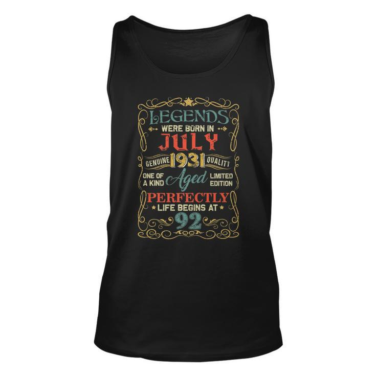 Legends Were Born In July 1931 92Nd Birthday Gifts   Unisex Tank Top