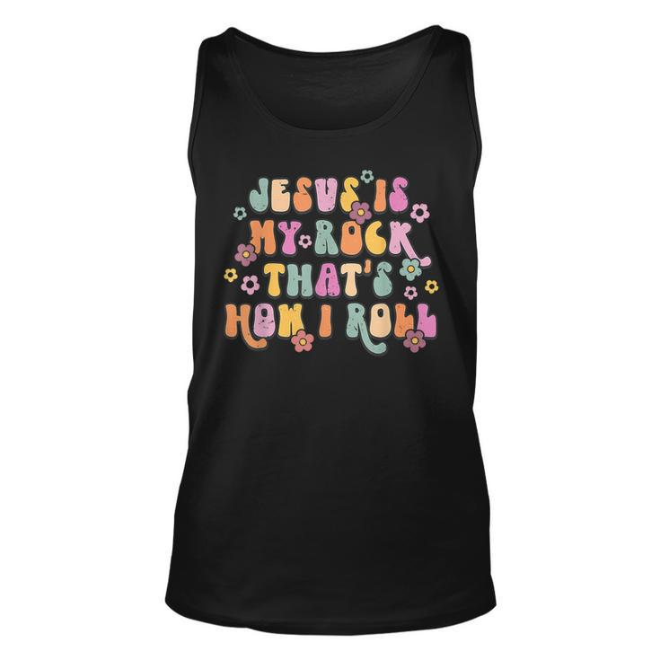Leopard Jesus Is My Rock And That Is How I Roll Retro Groovy Tank Top