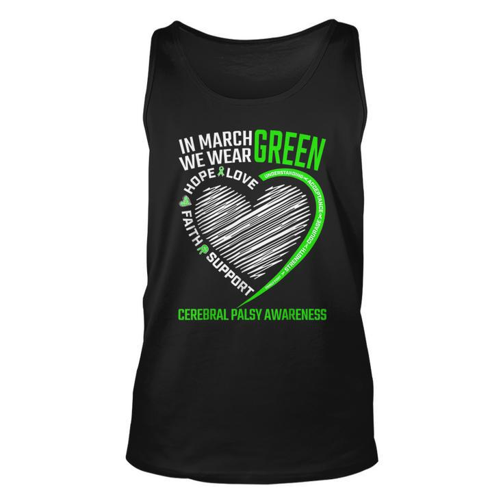 Love Hope Faith March We Wear Green Cerebral Palsy Awareness Tank Top