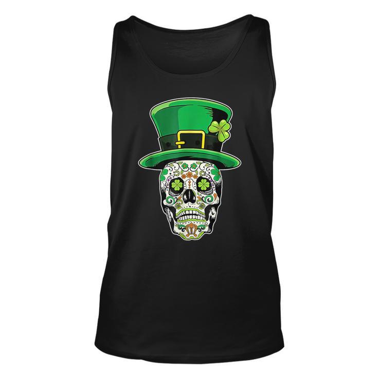 Lucky St Patricks Day Green Irish Shamrock Skull Cap  Unisex Tank Top