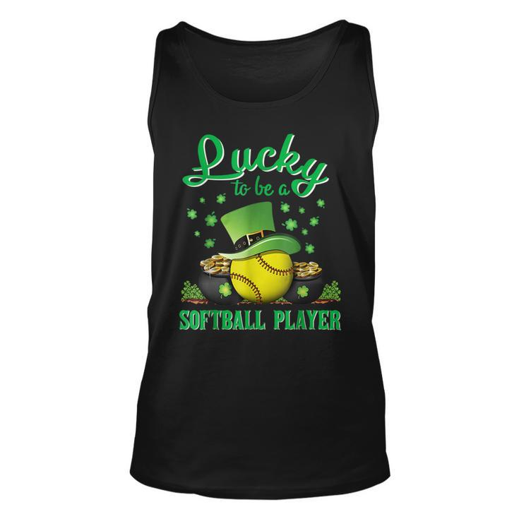 Lucky To Be A Softball Player St Patricks Day Lucky Clover  Unisex Tank Top