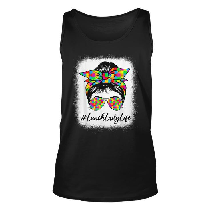 Lunch Lady Messy Bun Women Supporting Autism Awareness Month Tank Top