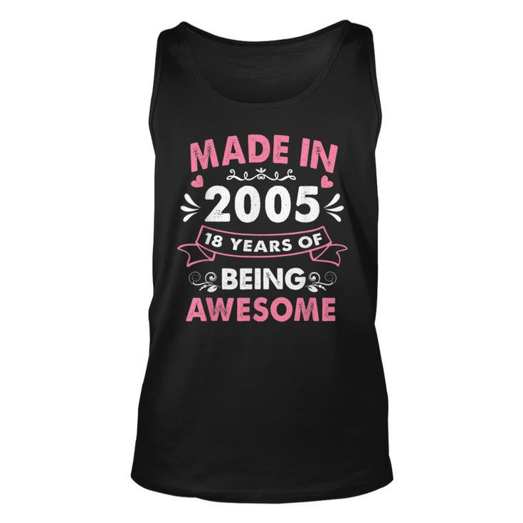 Made In 2005 18 Year Old 18Th Birthday Gift For Girl Women  Unisex Tank Top