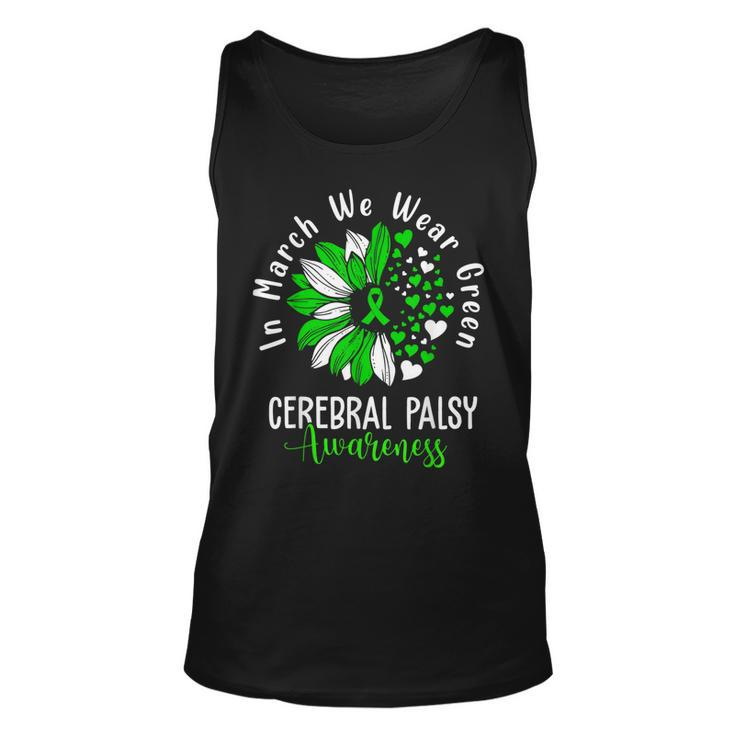 In March We Wear Green Cerebral Palsy Cp Awareness Sunflower Tank Top
