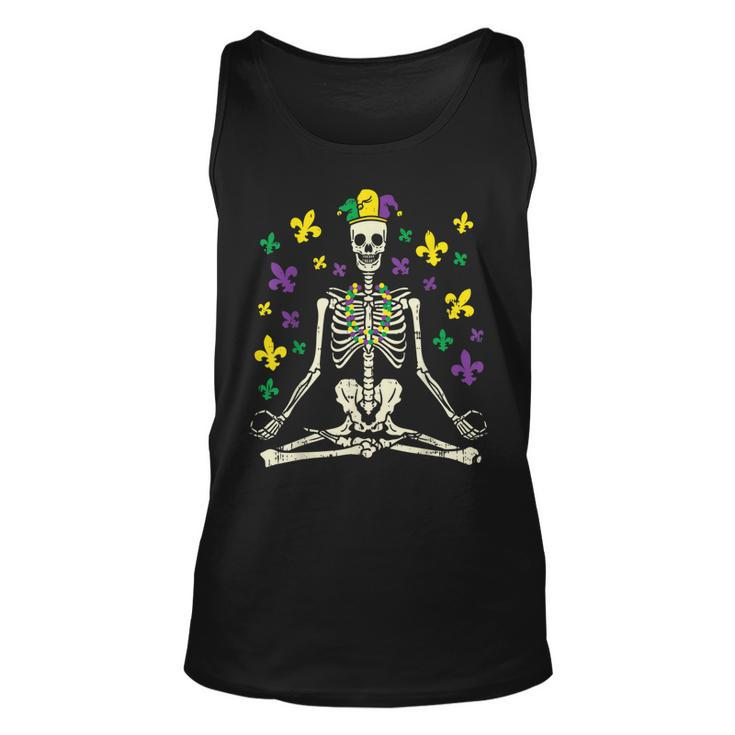 Meditating Yoga Skeleton Jester Cute Mardi Gras Zen Buddhism  Unisex Tank Top