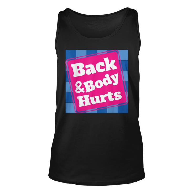 Mens Funny Back Body Hurts  Quote Workout Gym Top  Unisex Tank Top