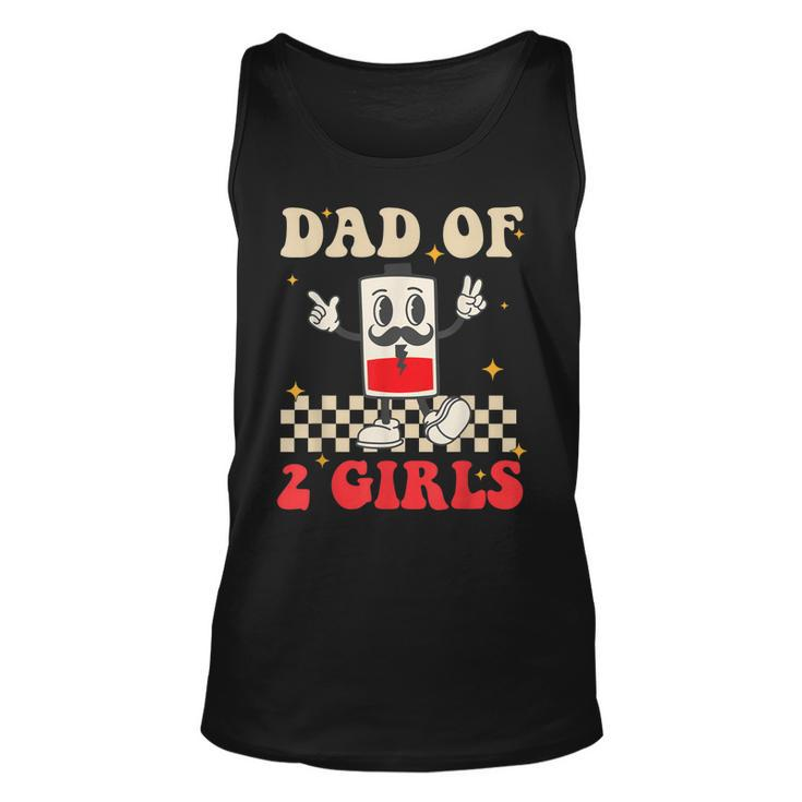 Mens Hippie Face Battery Dad Of 2 Girls Retro Groovy Fathers Day  Unisex Tank Top