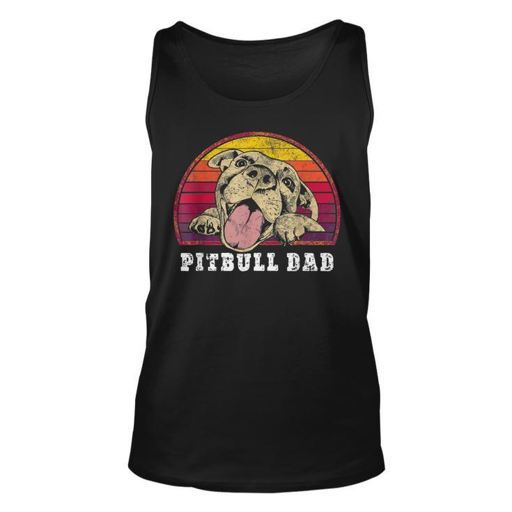 Mens Pitbull Dad Smiling Pittie On Vintage Sunset Pitbull Dad  Unisex Tank Top
