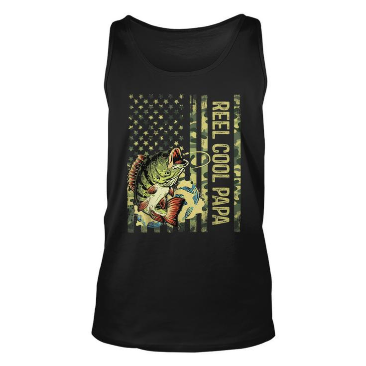 Mens Reel Cool Papa Camouflage American Flag Fathers Day  Unisex Tank Top