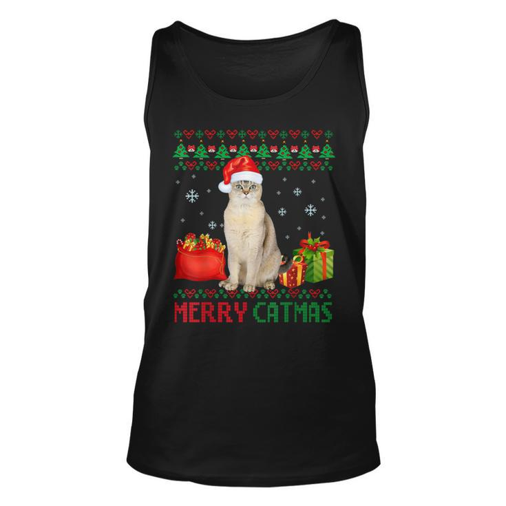 Merry Catmas Cat Ugly Christmas Burmilla Mom Dad Unisex Tank Top