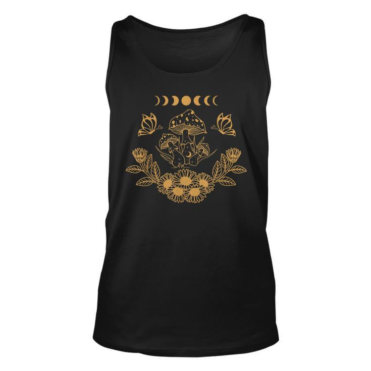 Mushroom & Butterfly With Floral Design And Moon Phase  Unisex Tank Top