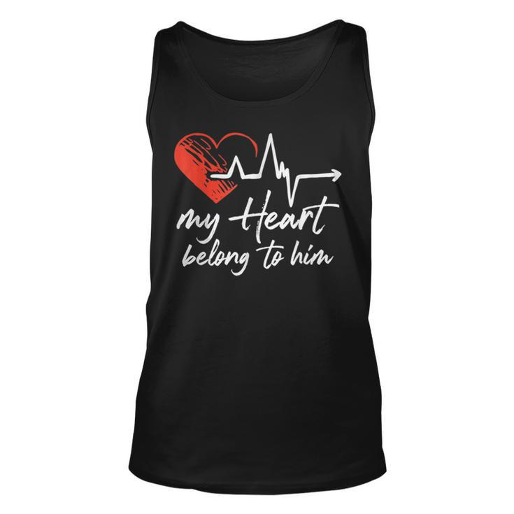 My Heart Belong To Him Couple Awesome Funny Valentine  Unisex Tank Top