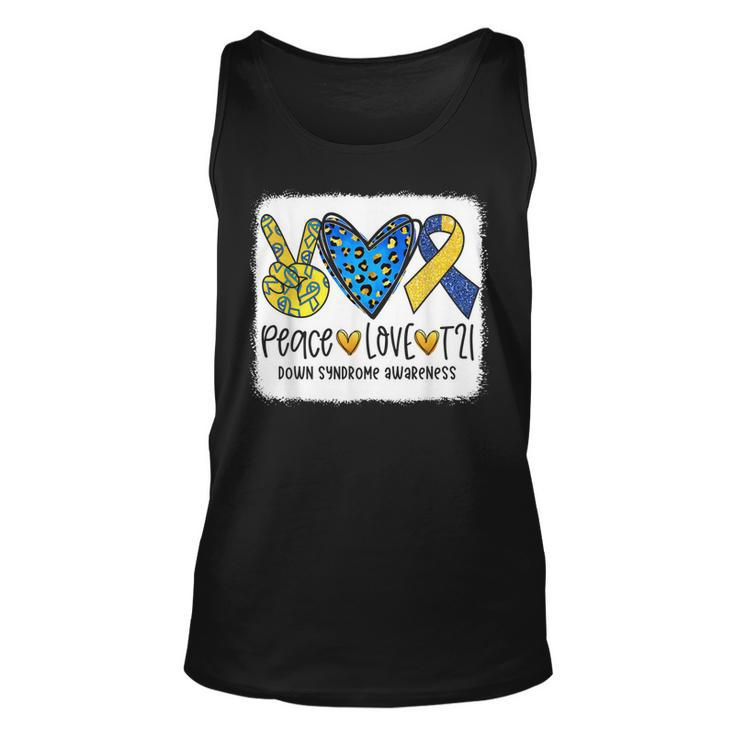 Peace Love T21 Cure Blue Yellow Down Syndrome Awareness  Unisex Tank Top