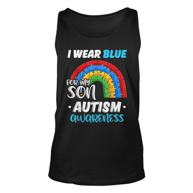 Rainbow Puzzle Autism I Wear Blue For Son Autism Awareness  Unisex Tank Top