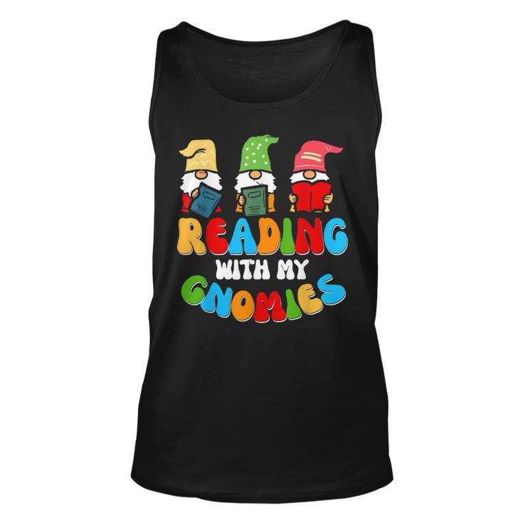 Reading With My Gnomies Funny Gnomes Book Lover  Unisex Tank Top