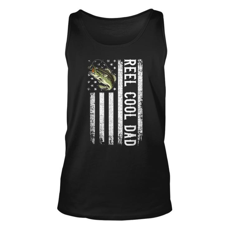 Reel Cool Dad Fishing Vintage Us Flag Funny Fathers Day  Unisex Tank Top