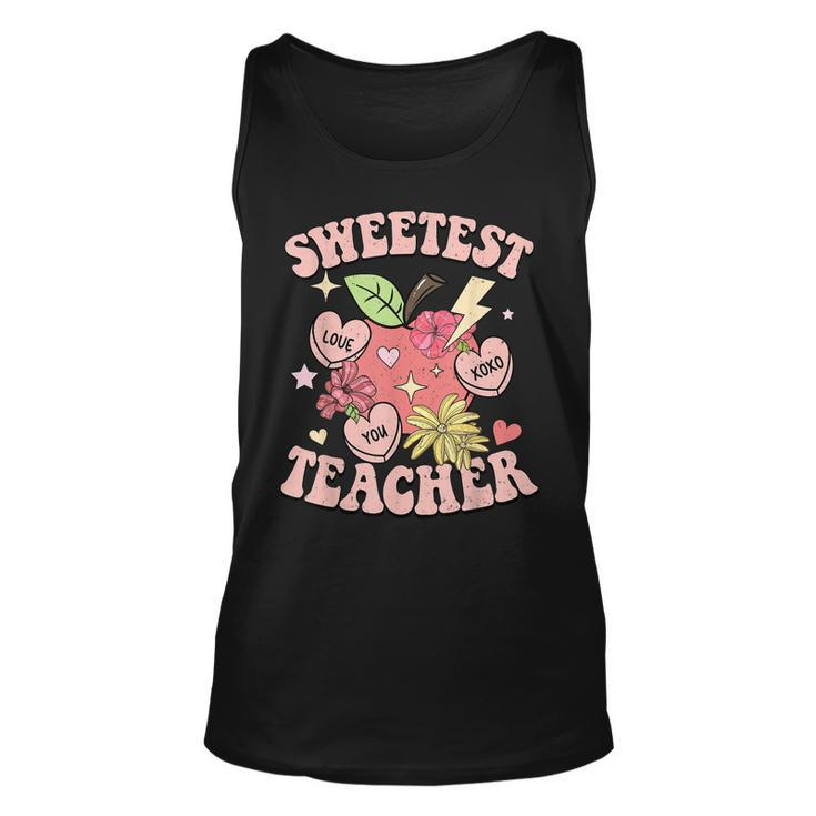 Retro Cute Apple Sweetest Teacher Funny Valentines Day  Unisex Tank Top