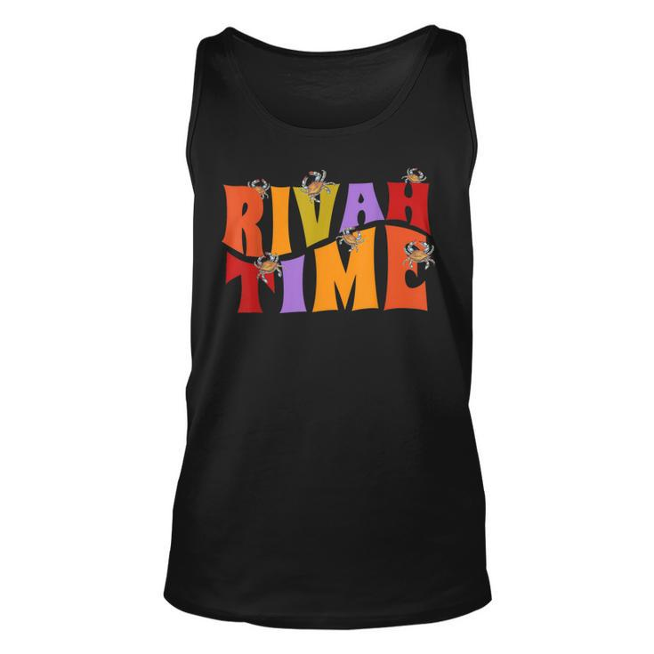 Rivah Time Retro Hippie Style With Blue Crab  Unisex Tank Top