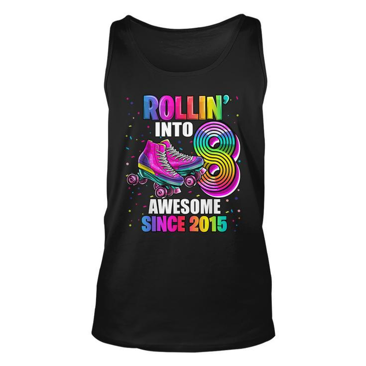 Rollin Into 8 Awesome 2015 Roller Skating 8Th Birthday Girls Tank Top