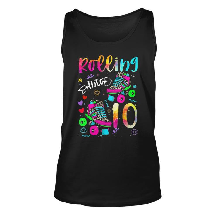 Rolling Into 10Th Birthday Leopard Roller Skates 10 Yrs Old Unisex Tank Top