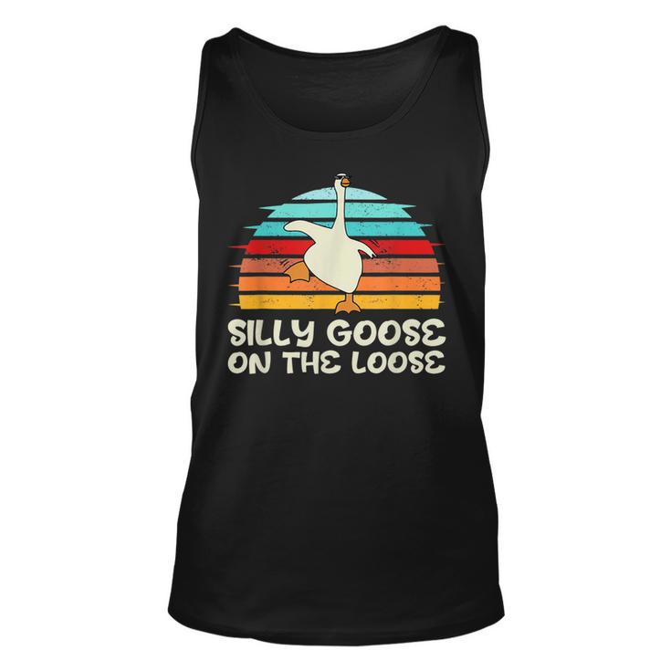 Silly Goose On The Loose Retro Sunset Funny Quote Gift T  Unisex Tank Top